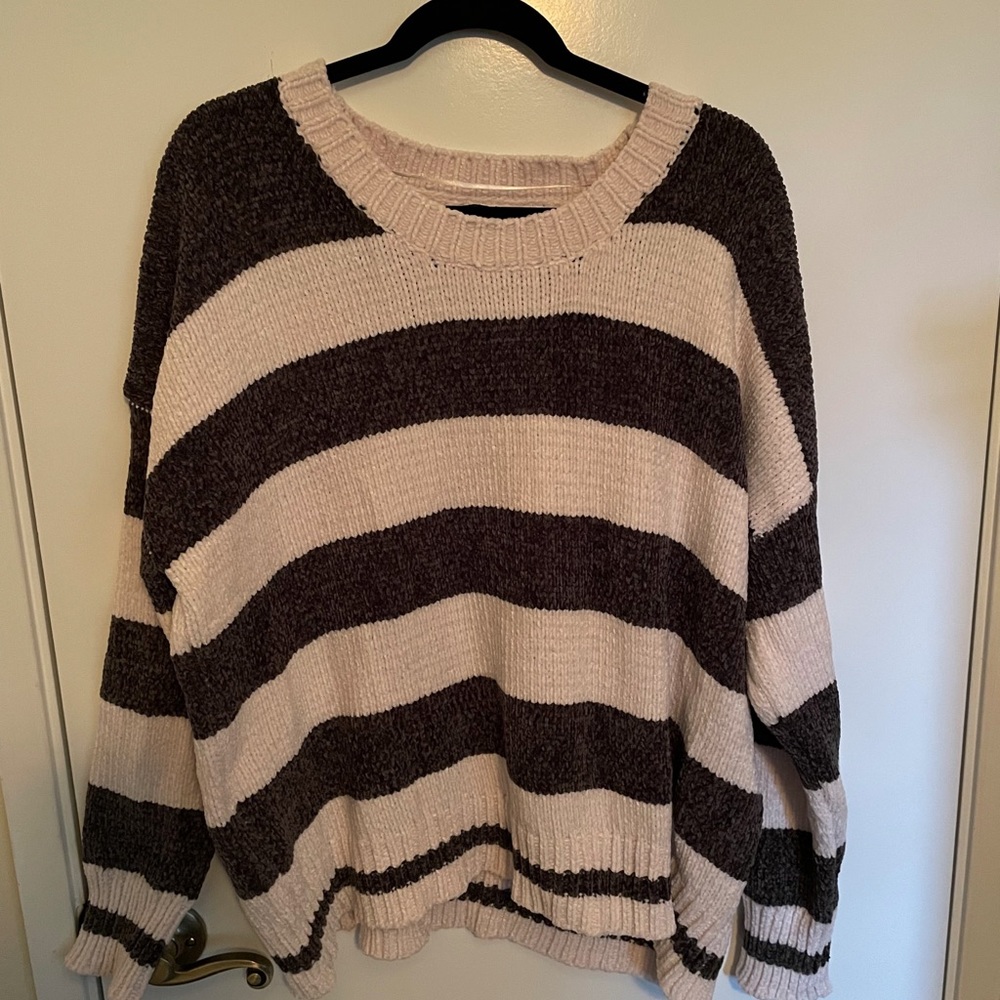 Grey and Cream Striped Sweater